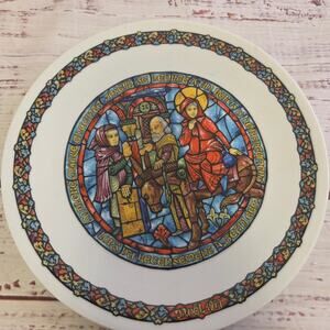 Vintage 1977 D'Arceau limoges Noel Vitrail Refus d'Hebergement Plate France